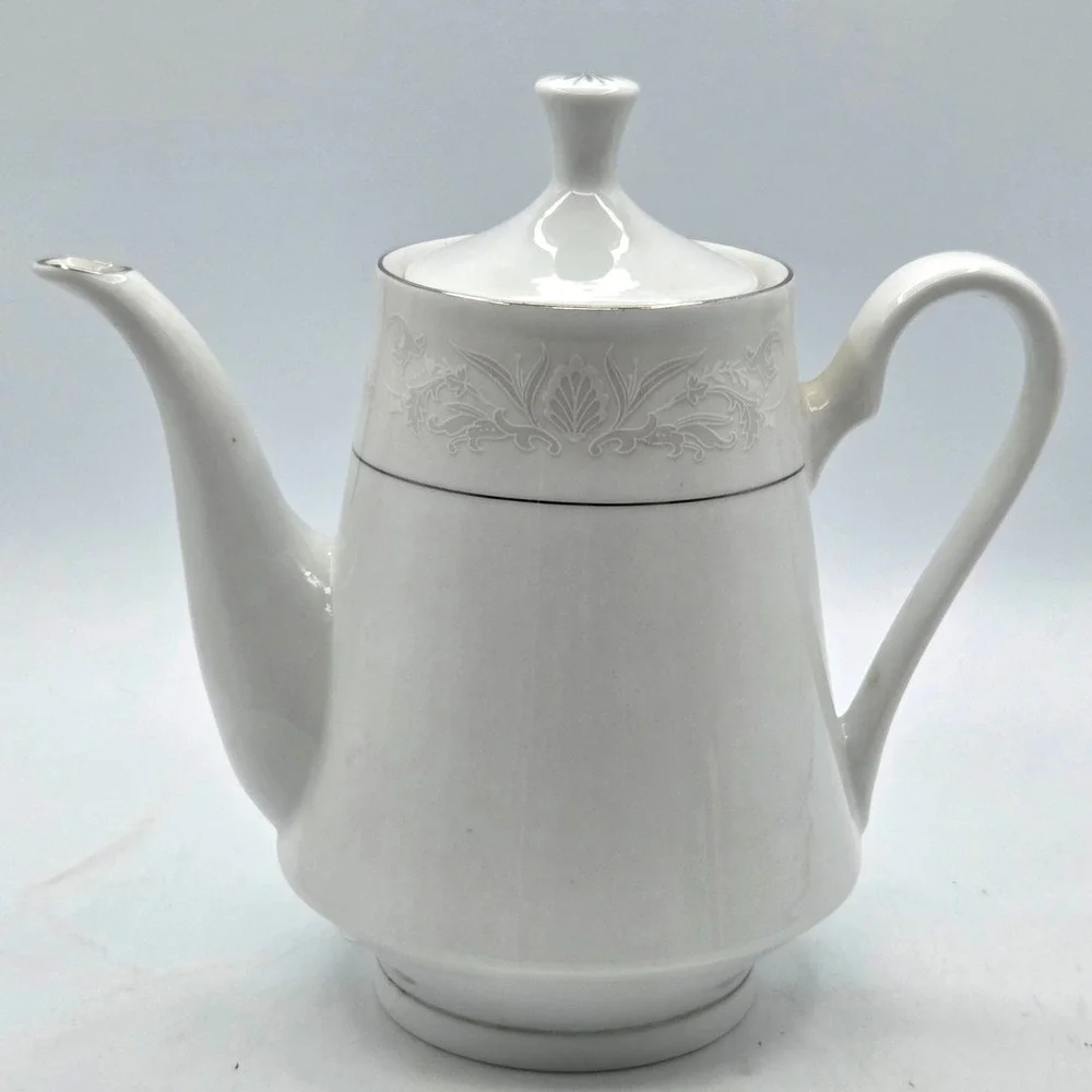 Crown‎ Ming Fine China Jian Shiang Teapot - Royal Palm Design, Silver Trim
